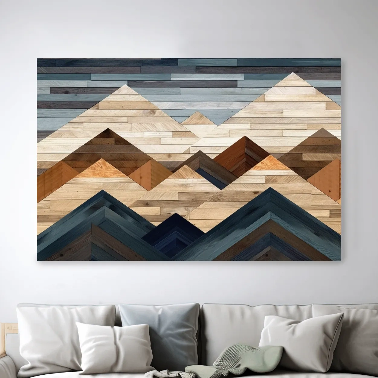 Geometric Reclaimed Wood Mountain Peaks - Modern Rustic Landscape Artwork