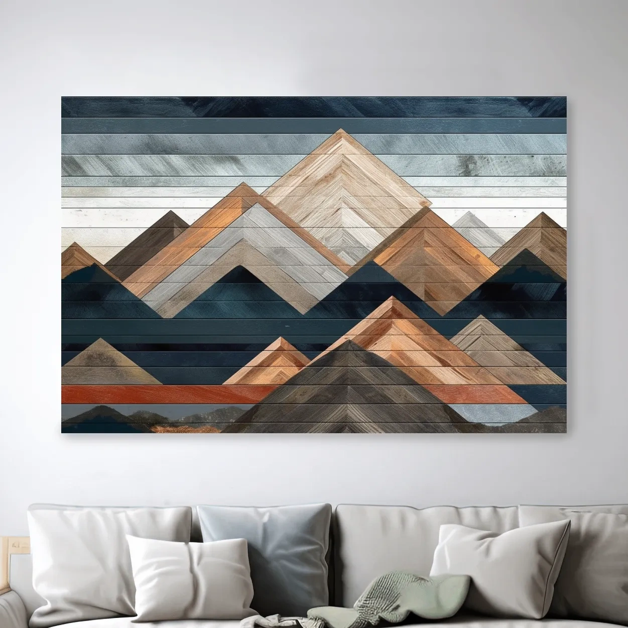 Geometric Woodgrain Mountain Peaks - Modern Abstract Landscape Wall Art