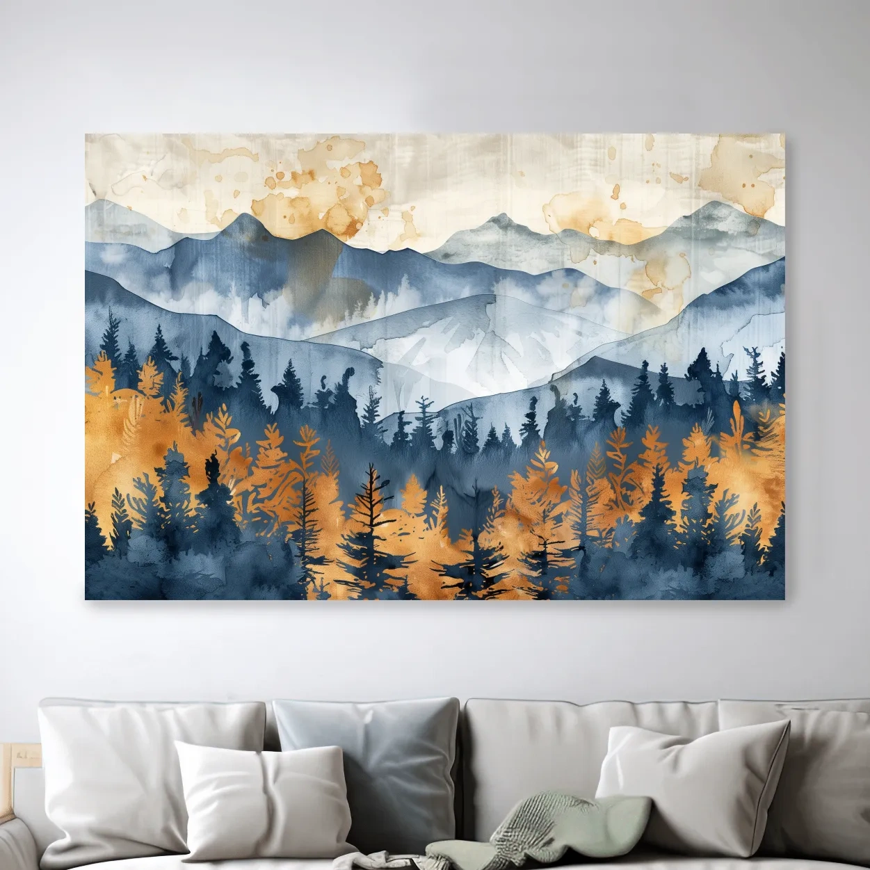 Abstract textured mountain and forest watercolour painting artwork, large format