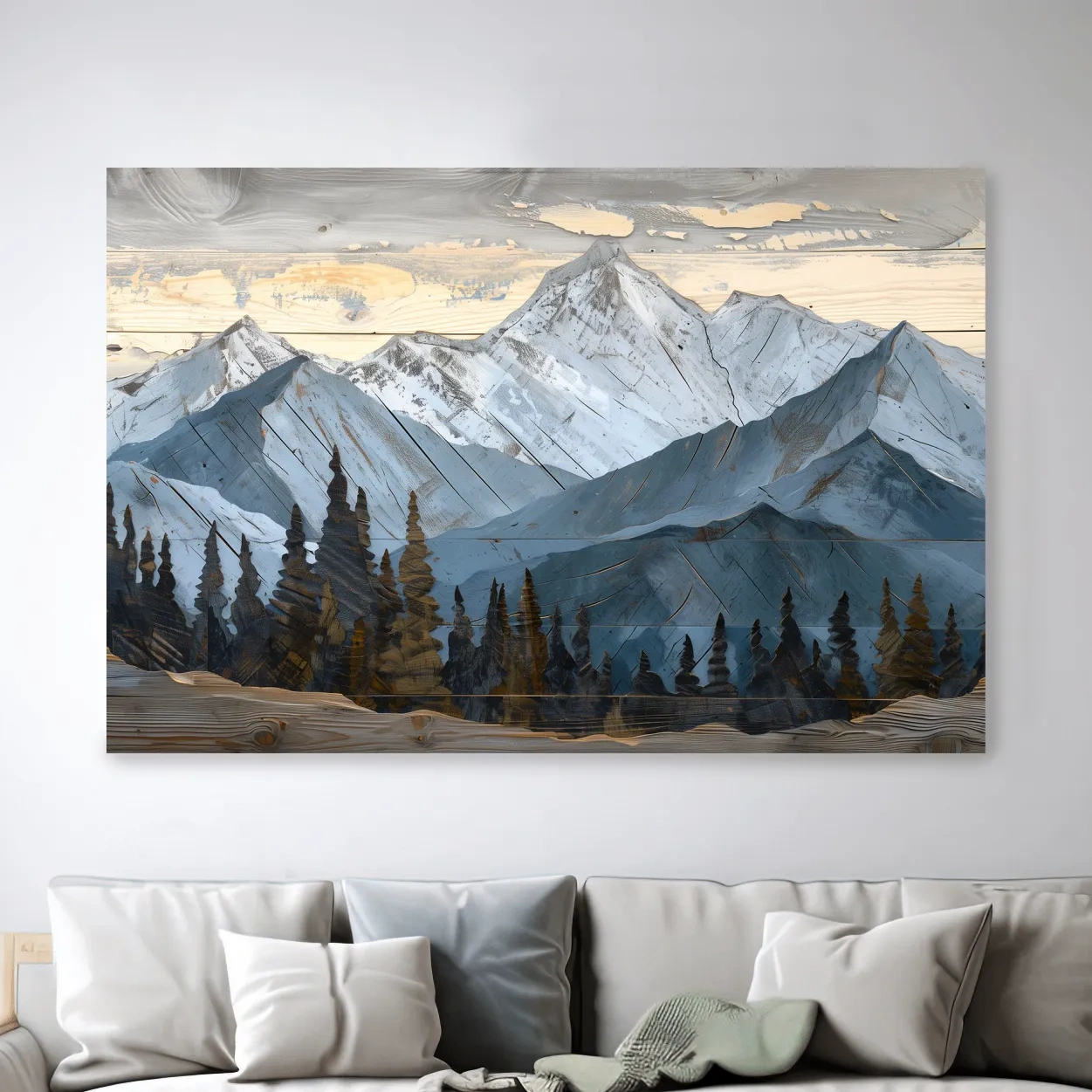 Rustic wood mountain and forest art