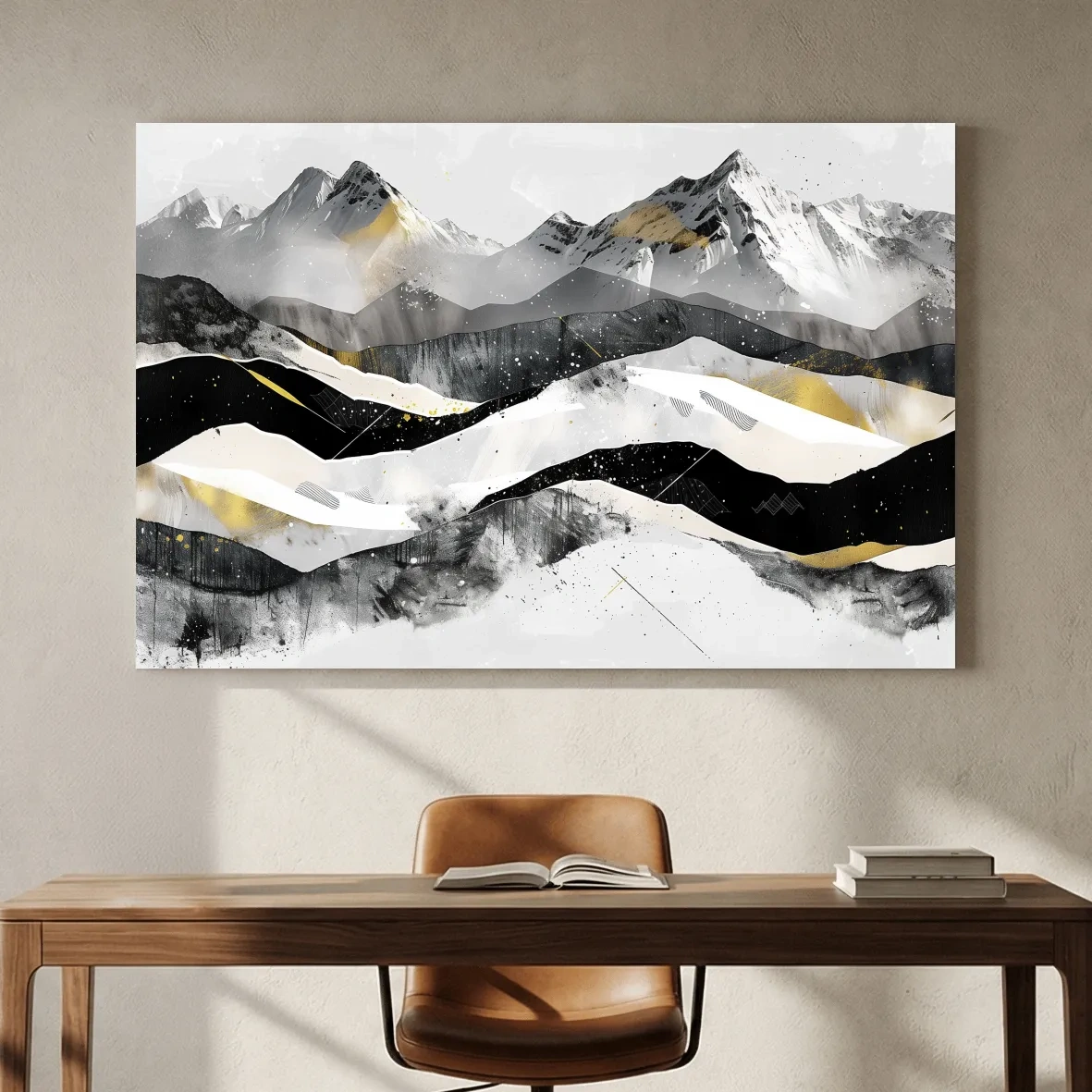 Abstract Mountain Range With Gold Accents - Modern Alpine Landscape Wall Art