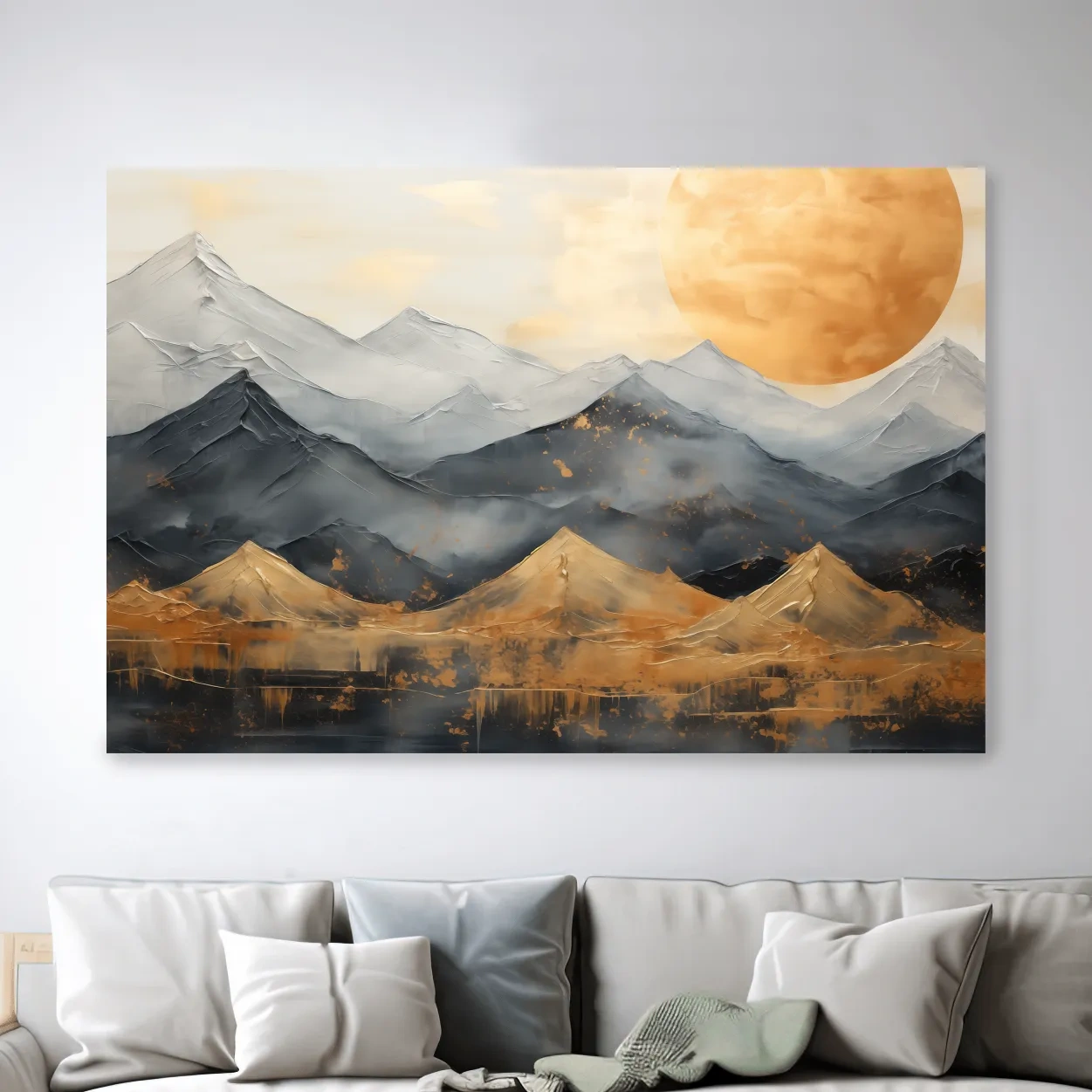 Elegant gold leaf style painting of mountain scenery