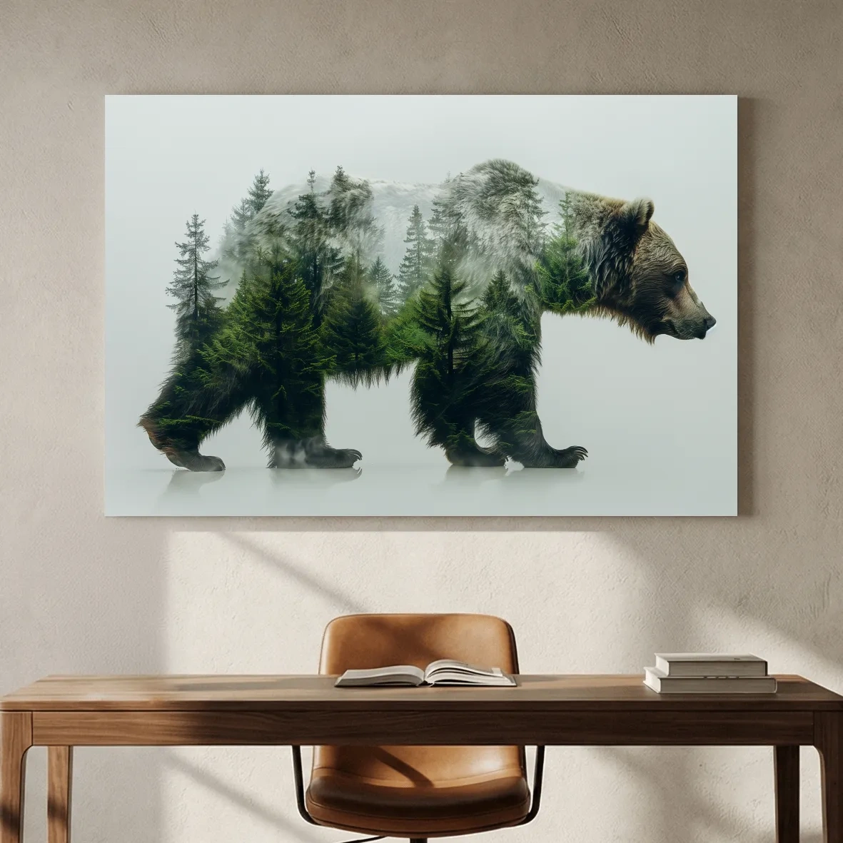 Surreal Grizzly Bear Double Exposure Forest - Wildlife Nature Wall Art