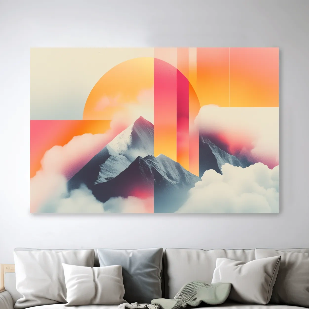 Surreal Retro Mountain Sunrise Wall Art - Abstract Artwork