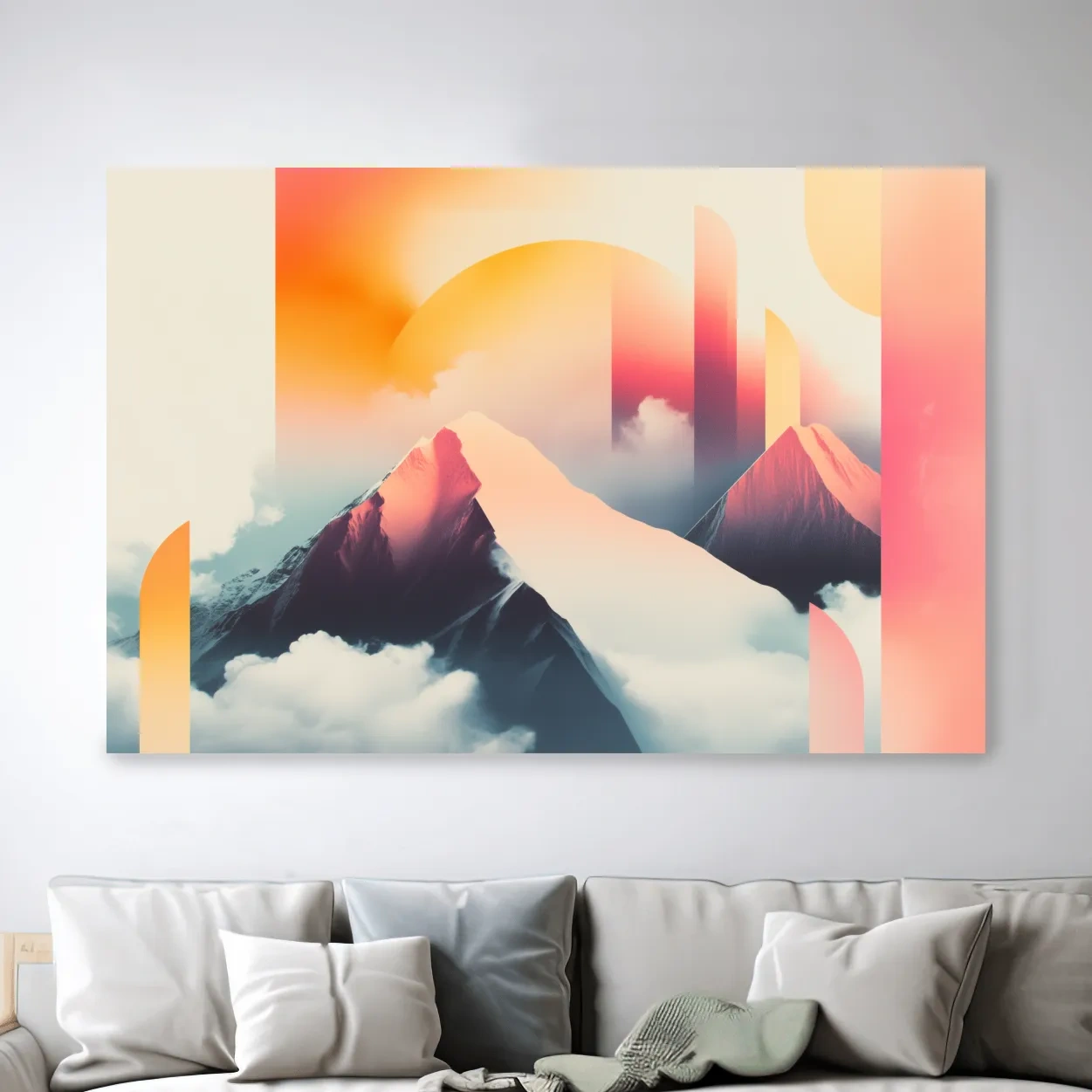 Abstract Rerto Sunrise Mountain Peaks - Modern Ski Poster Wall Art