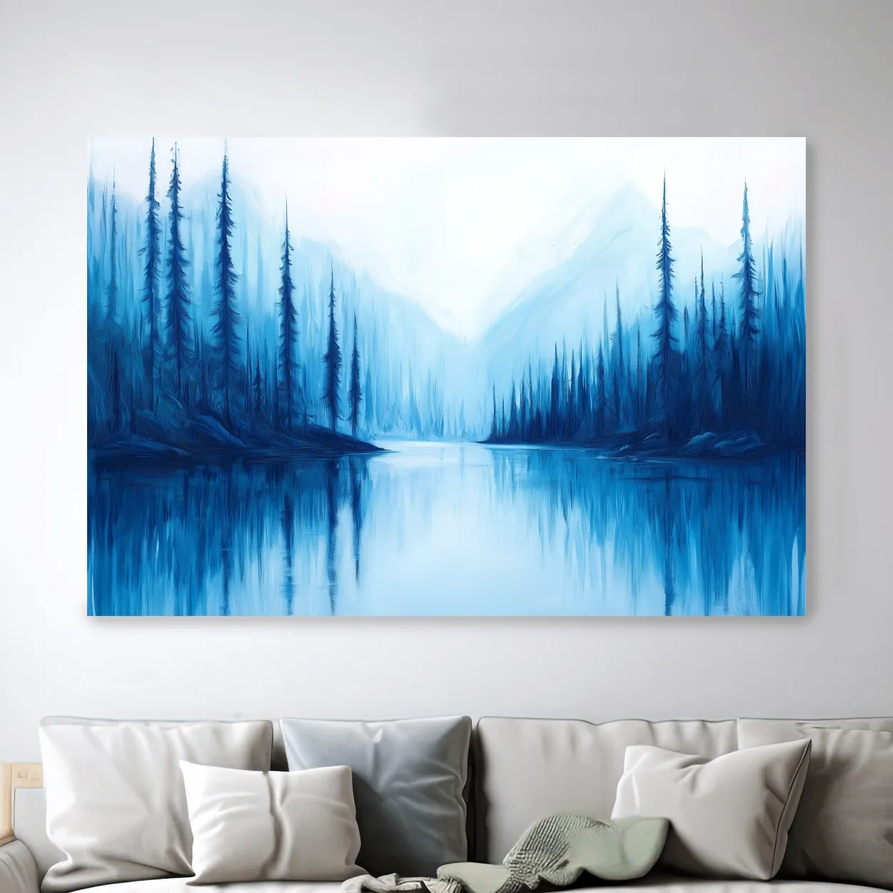Misty Blue Alpine Lake & Pine Forest - Impressionist Landscape Painting Artwork