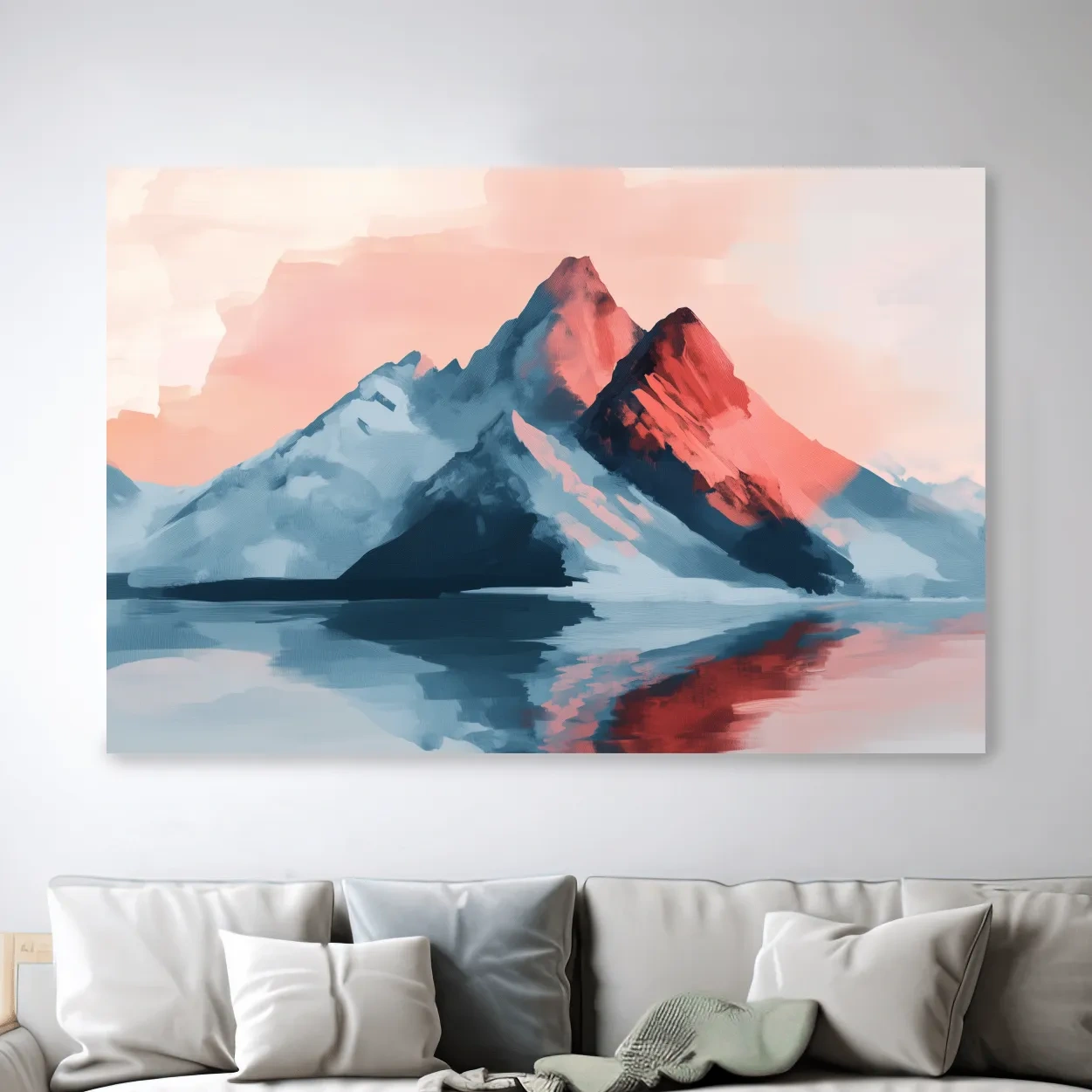 Pastel Alpine Mountain Sunset Painting - Glacier Reflection Wall Art