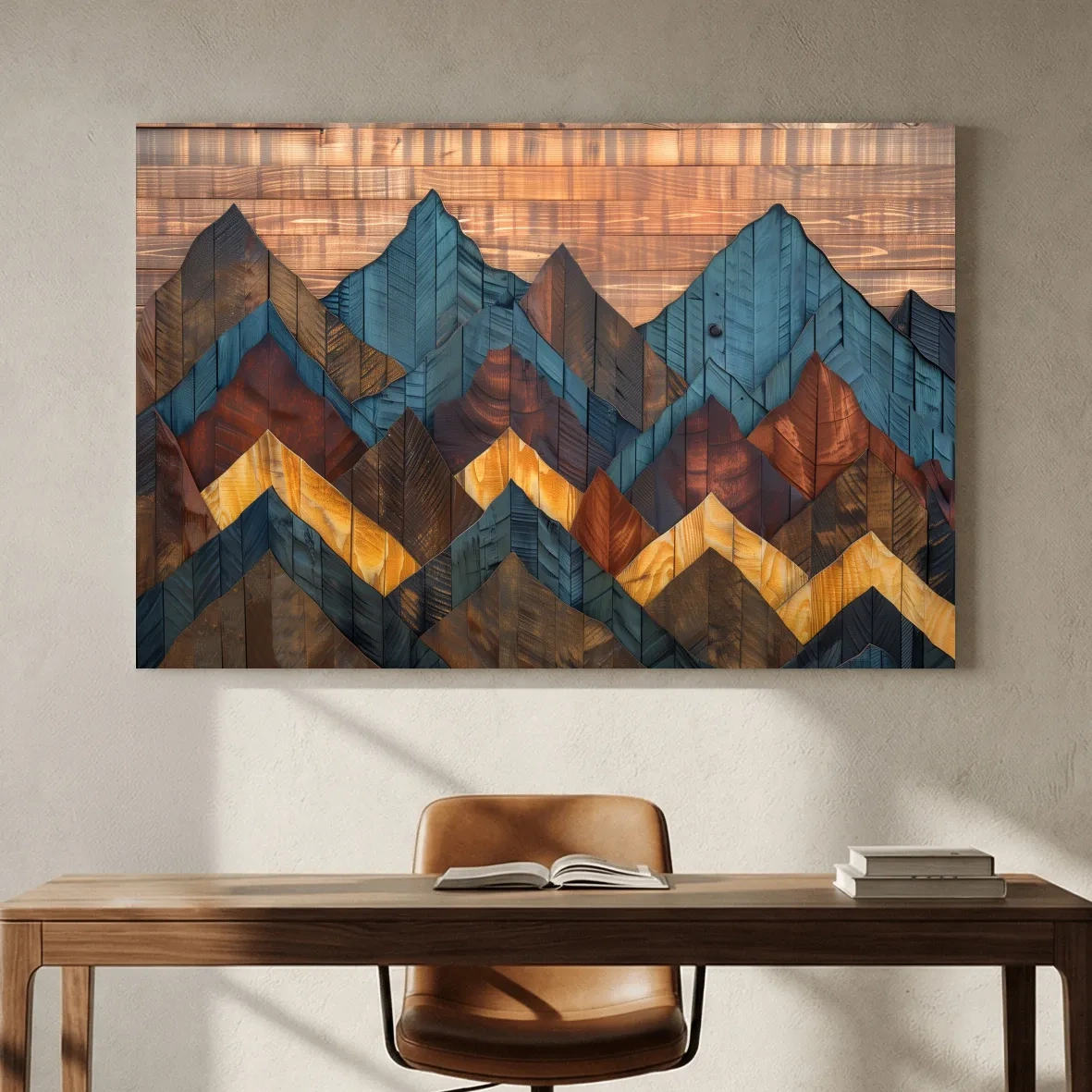 Geometric Wood Grain Mountain Range - Rustic Landscape Artwork