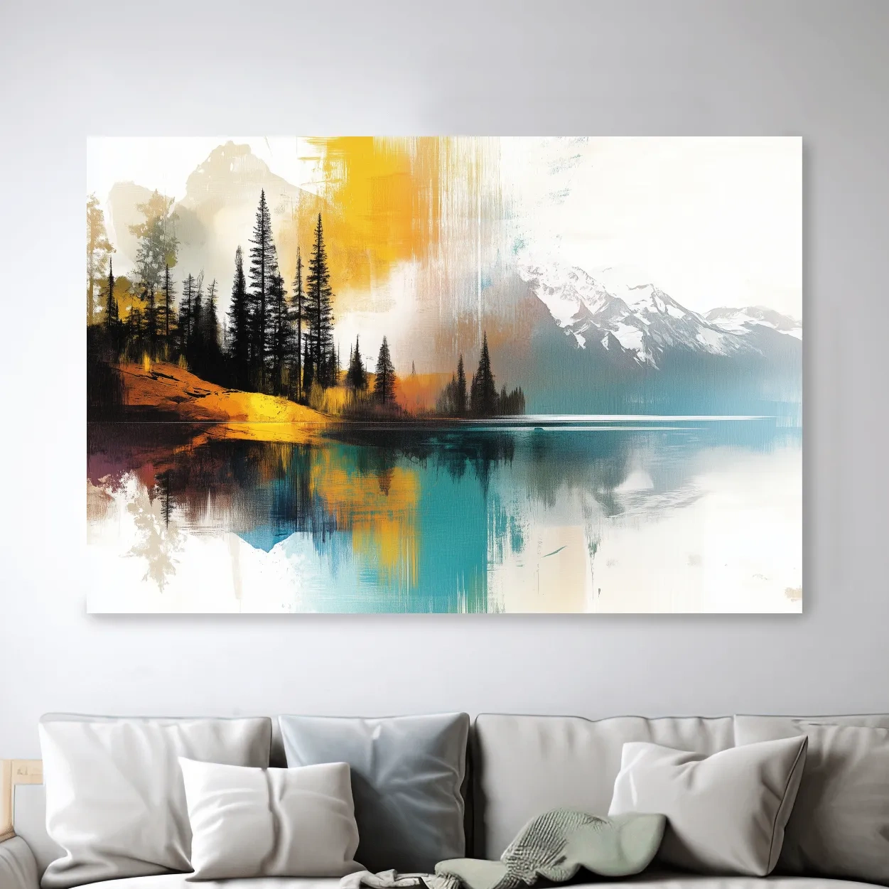 Colorful abstract mountain wall art, textured painting effect