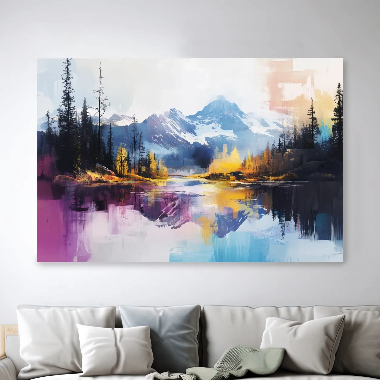 Vibrant colorful mountain wall art, abstract painting
