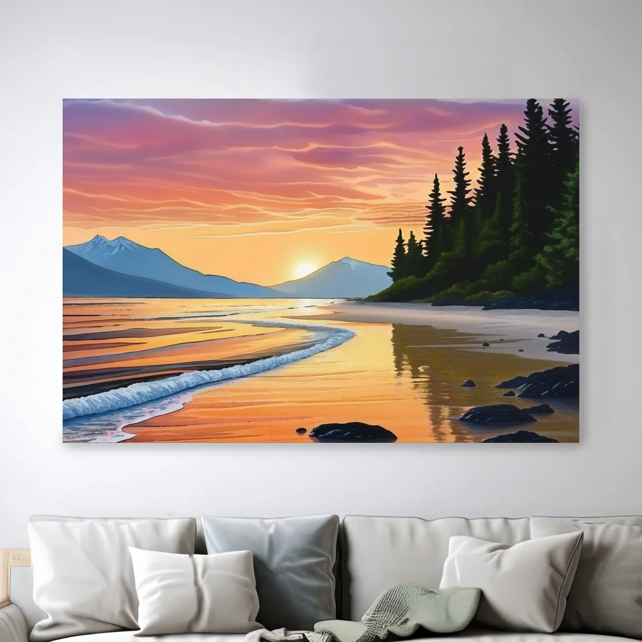 Pacific Northwest artwork, sunset over the beach painting