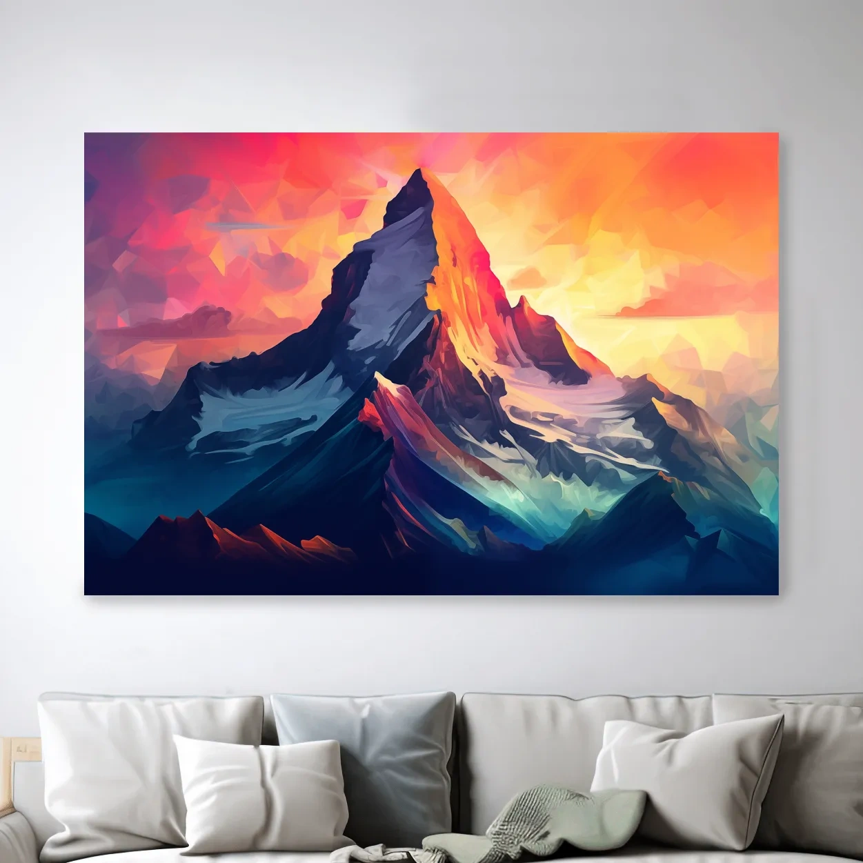Vibrant Geometric Alpine Peak Sunrise - Modern Abstract Mountain Wall Art