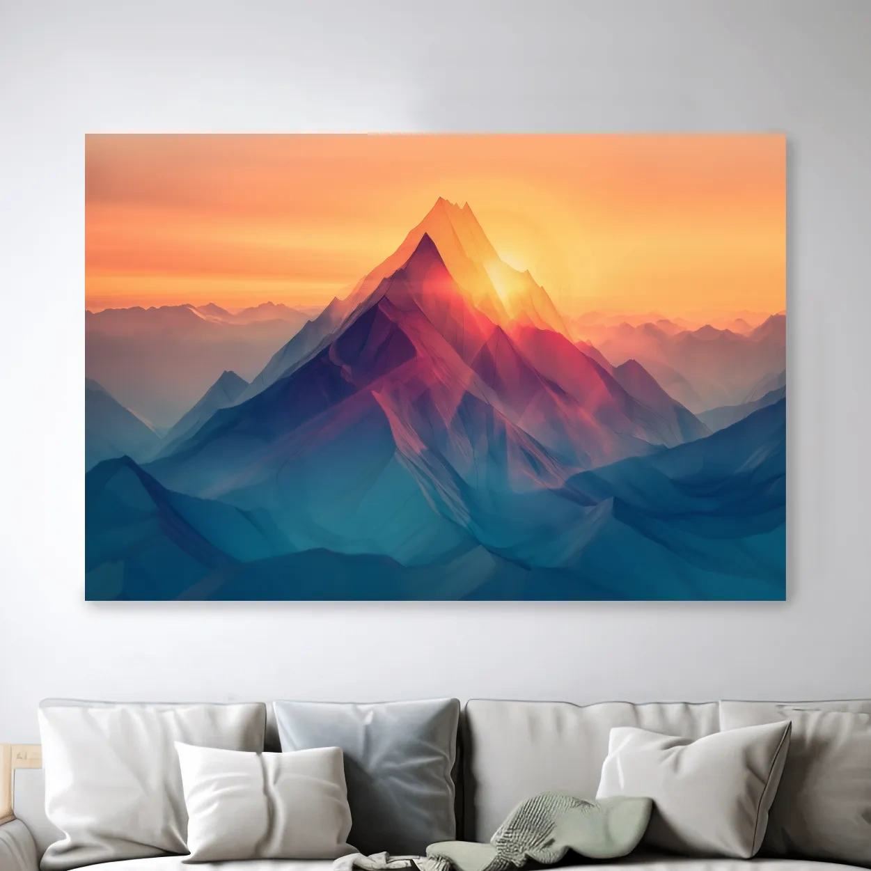 Abstract mountain artwork, sunset over mountain ranges