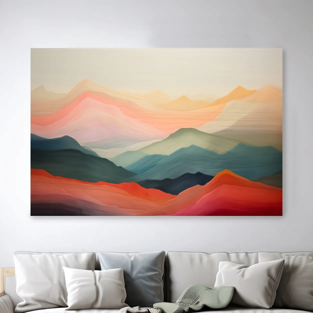 Dreamy Abstract Mountain Ranges In Warm Sunset Tones - Modern Landscape Wall Art