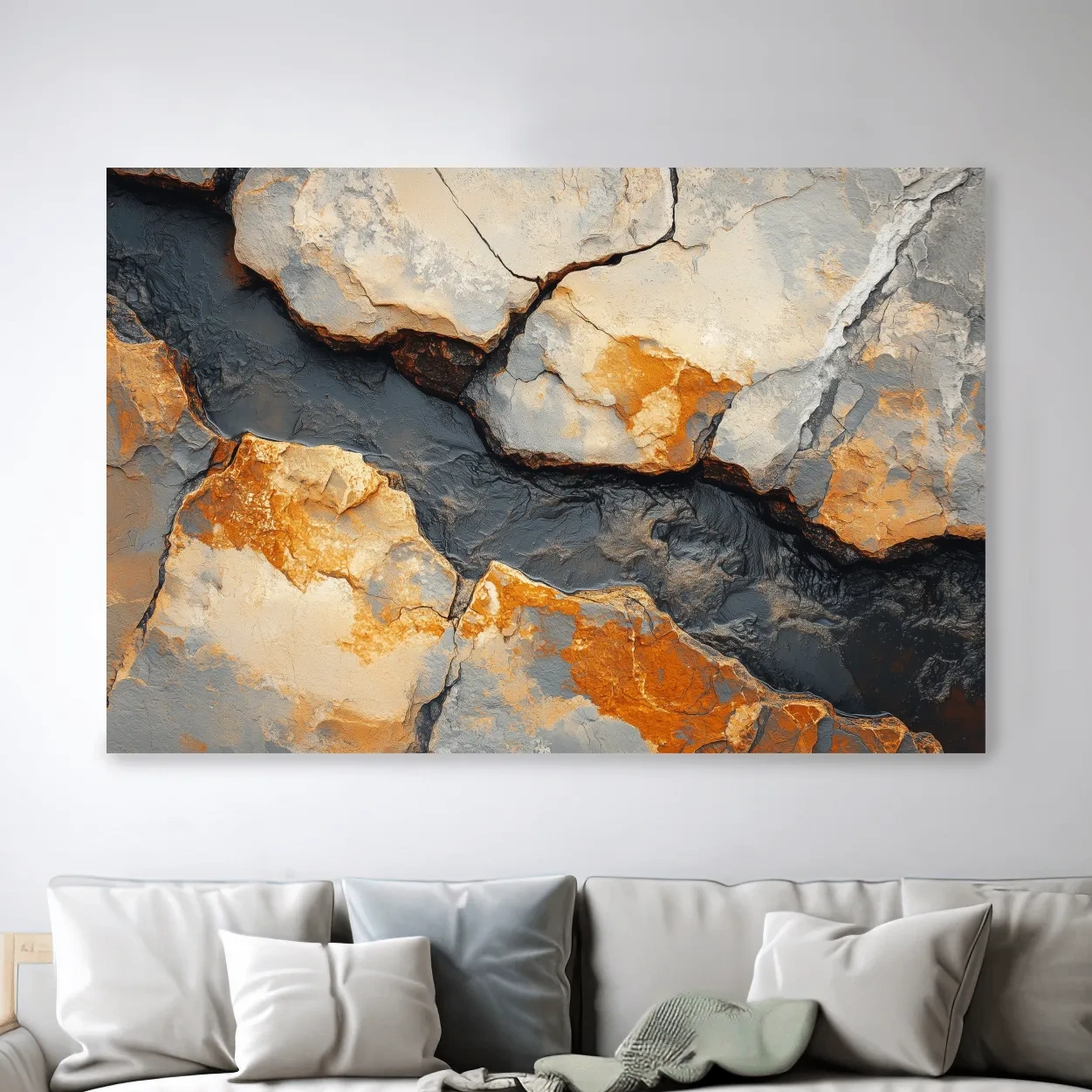 Rust And Slate Cracked Stone Texture - Rustic Geology Wall Art