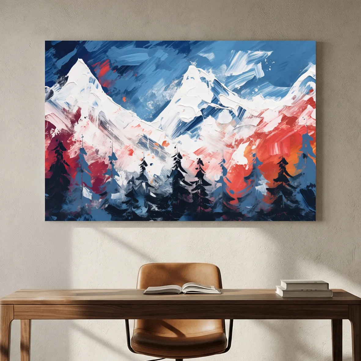 Vibrant Abstract Snowcapped Mountain Peaks - Bold Alpine Forest Landscape Art