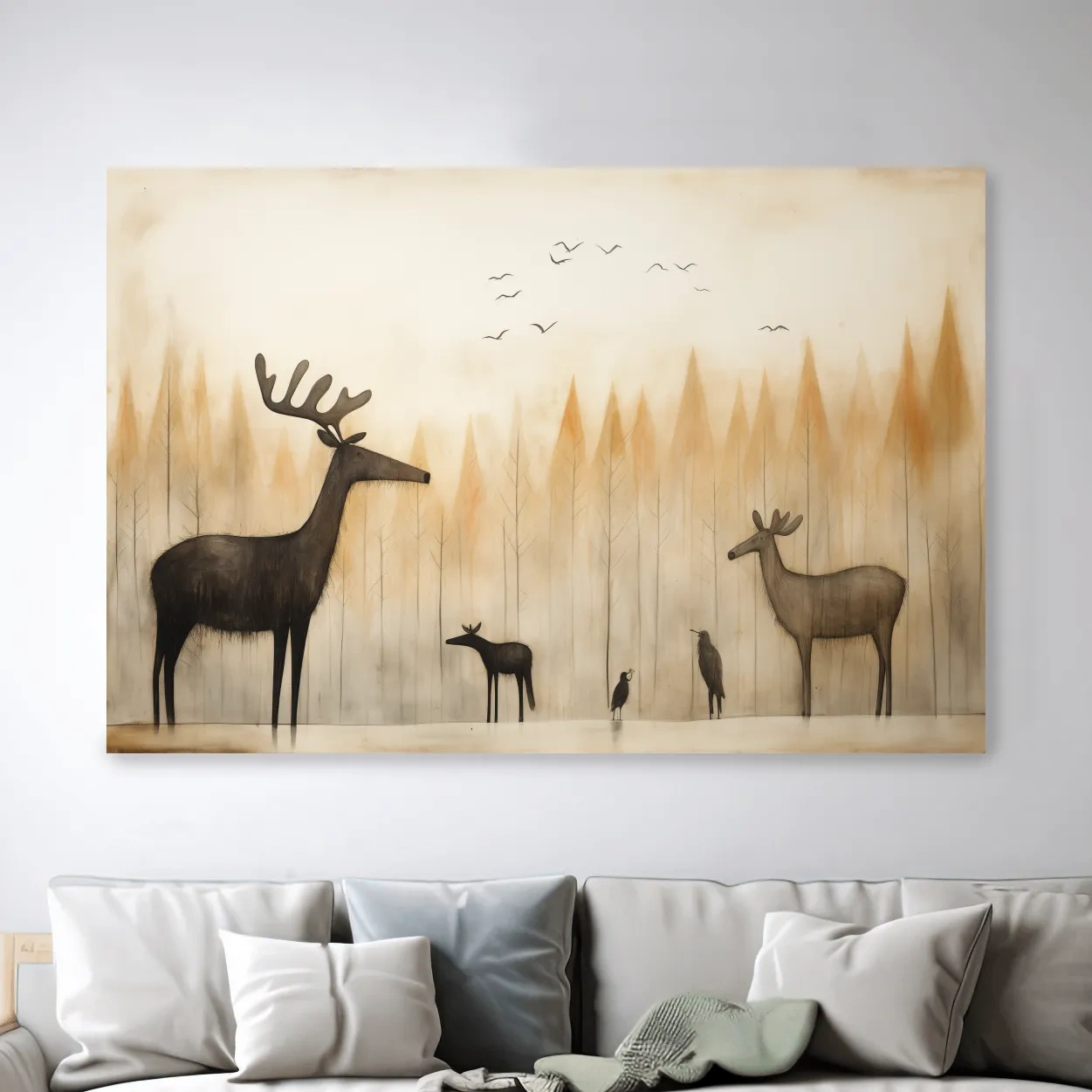 Quirky illustration of a deer family in the forest