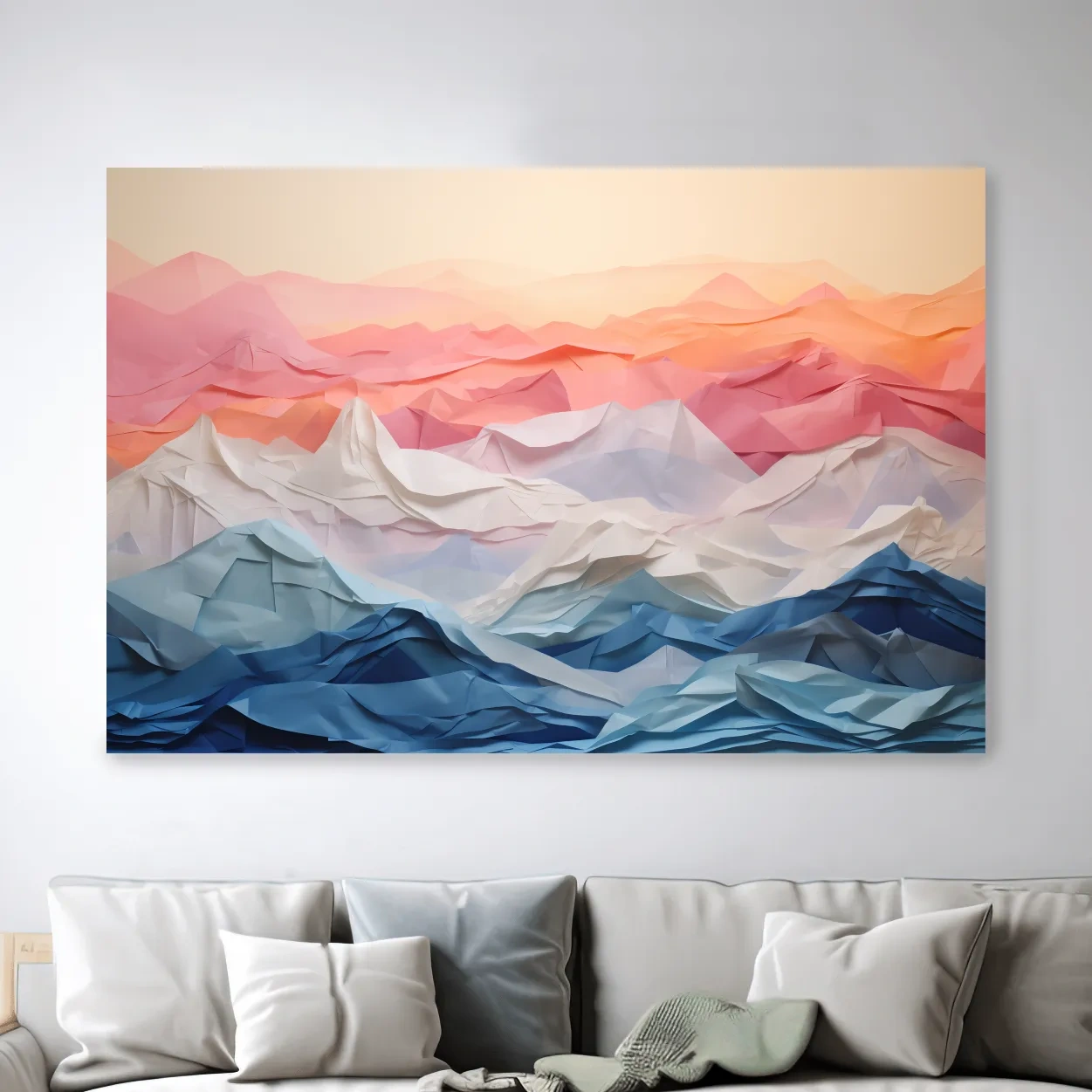 3D folded paper art, colourful mountain ranges