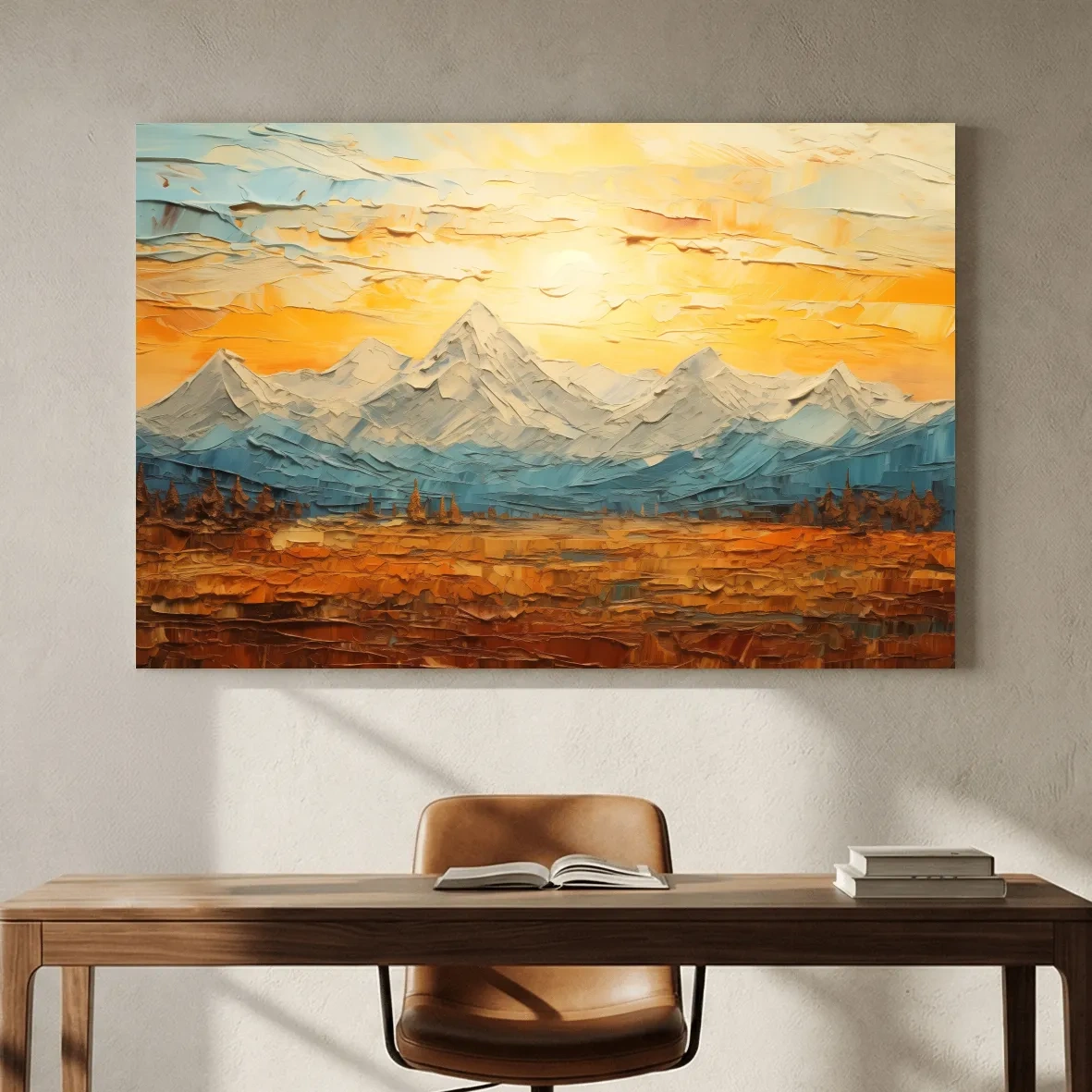 Textured Abstract Glacier Sunrise Landscape - Impasto Style Wall Art