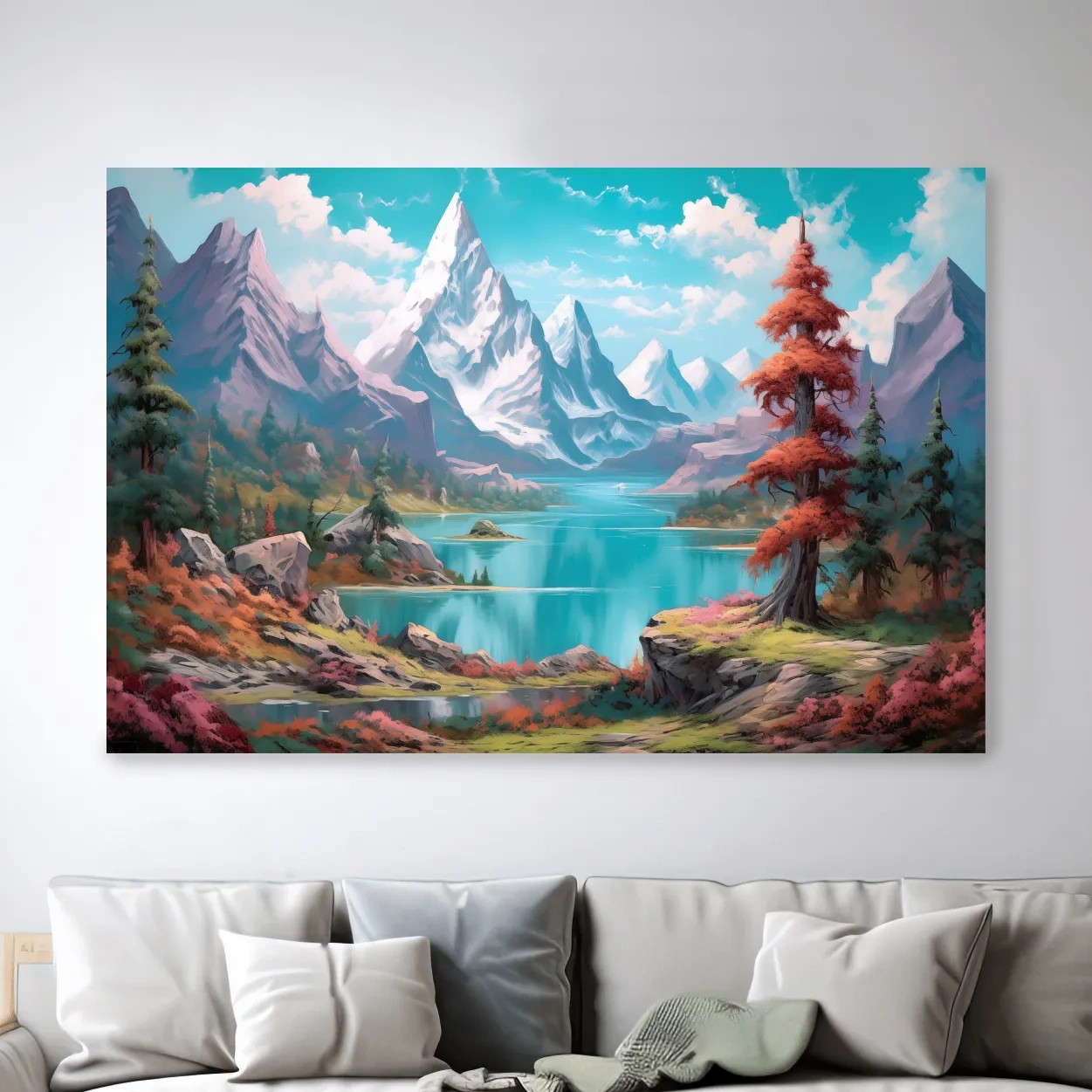 Painting of a surreal alpine mountain landscape