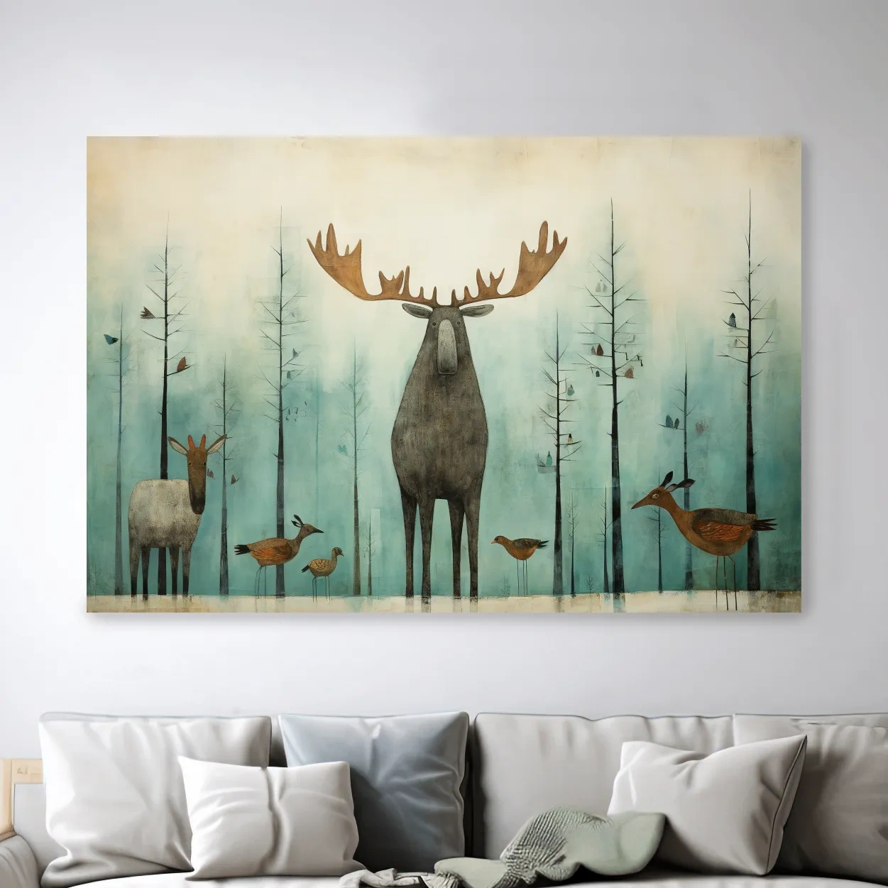 Funny illustration of a moose in the forest