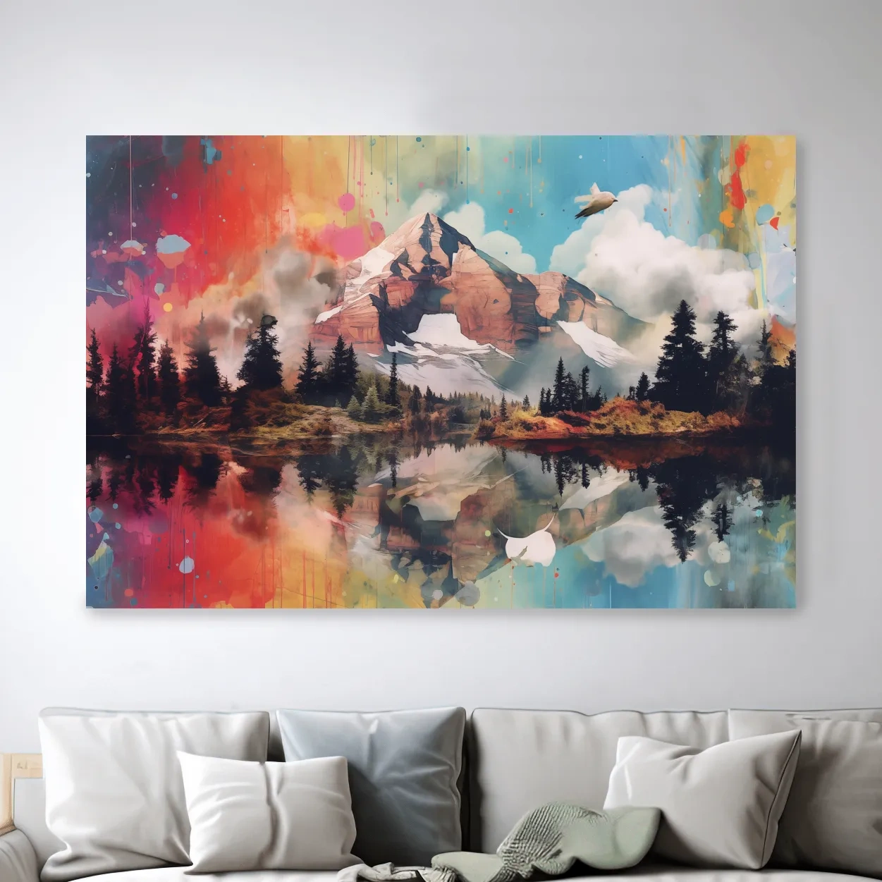 Colourful abstract mountain painting