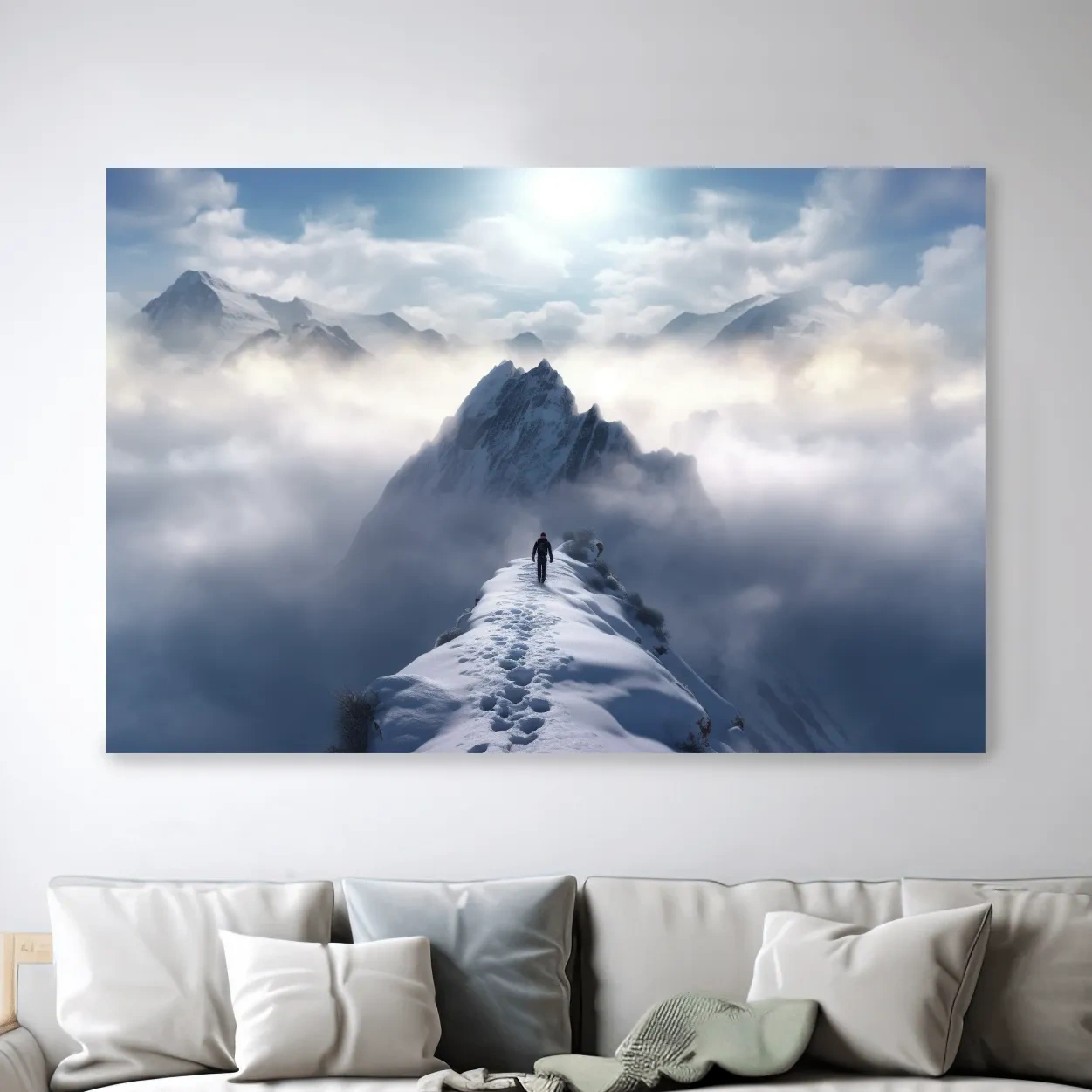 Photograph of a hike walking along a snowy ridgeline