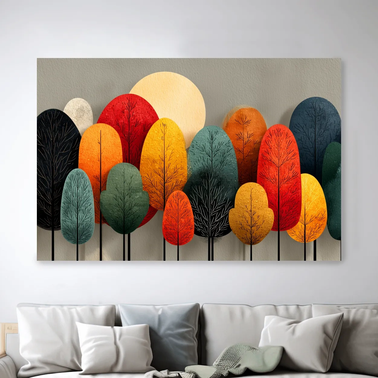 Mid-Century Abstract Autumn Forest Trees - Modern Scandinavian Landscape Artwork