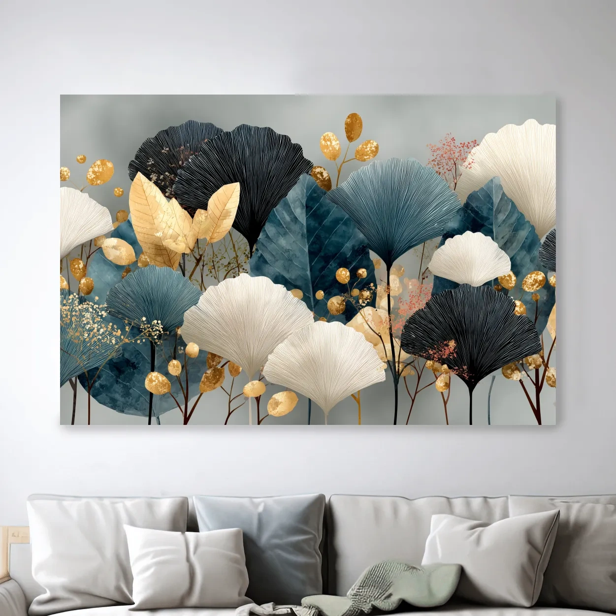Luxe Ginkgo Leaves Botanical Illustration - Modern Japandi Wall Art