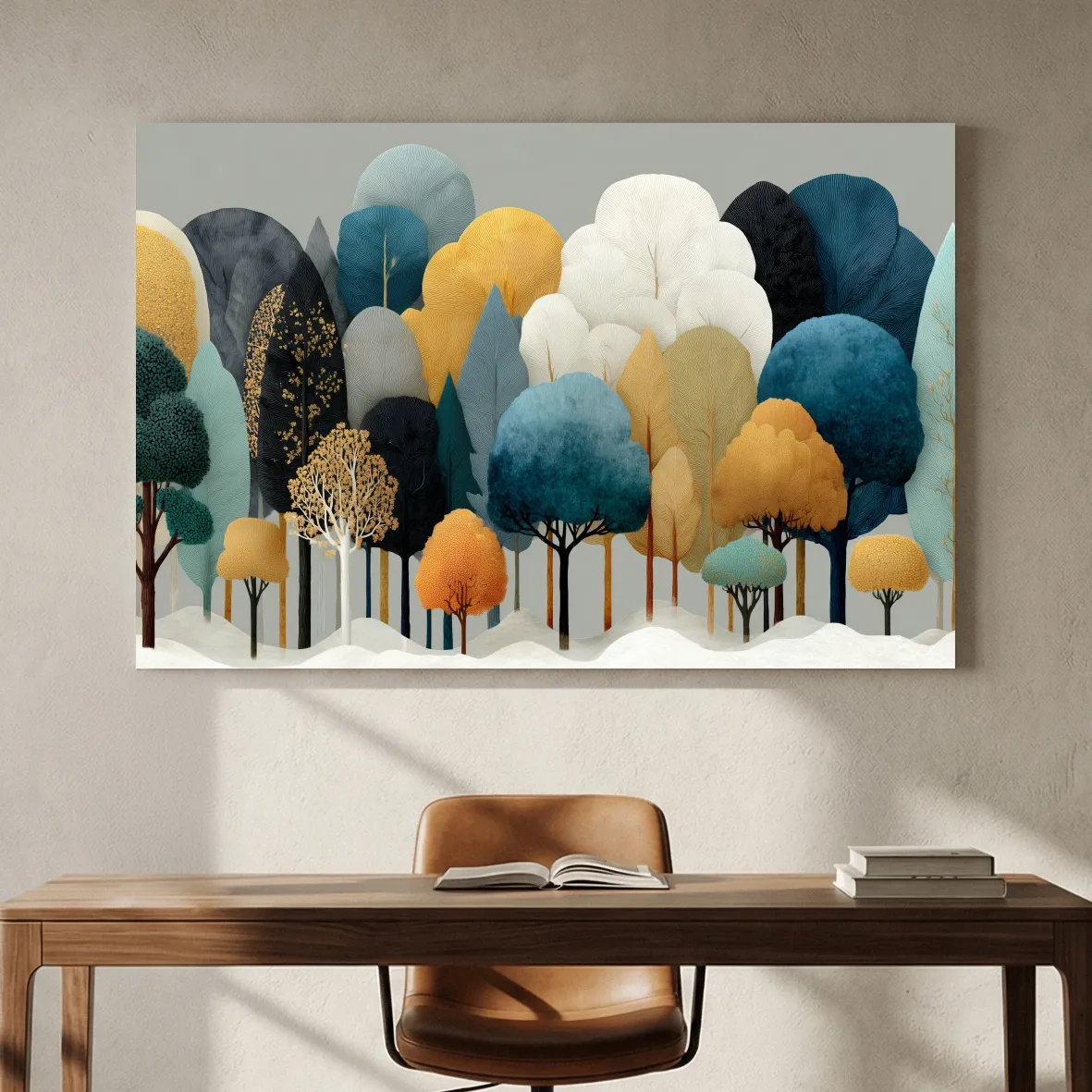 Scandinavian Winter Forest Trees Illustration - Modern Boho Nature Wall Art