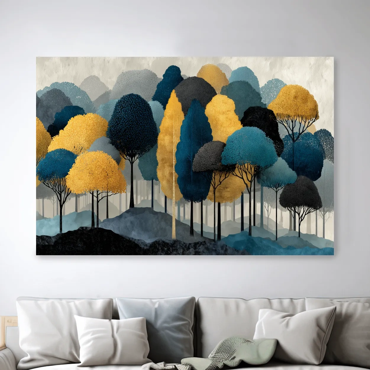 Abstract woodland forest landscape wall art, contemporary boho artwork