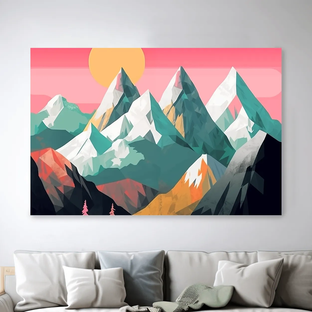 Alpine Mountains Sunrise Illustration - Colorful Landscape Wall Art