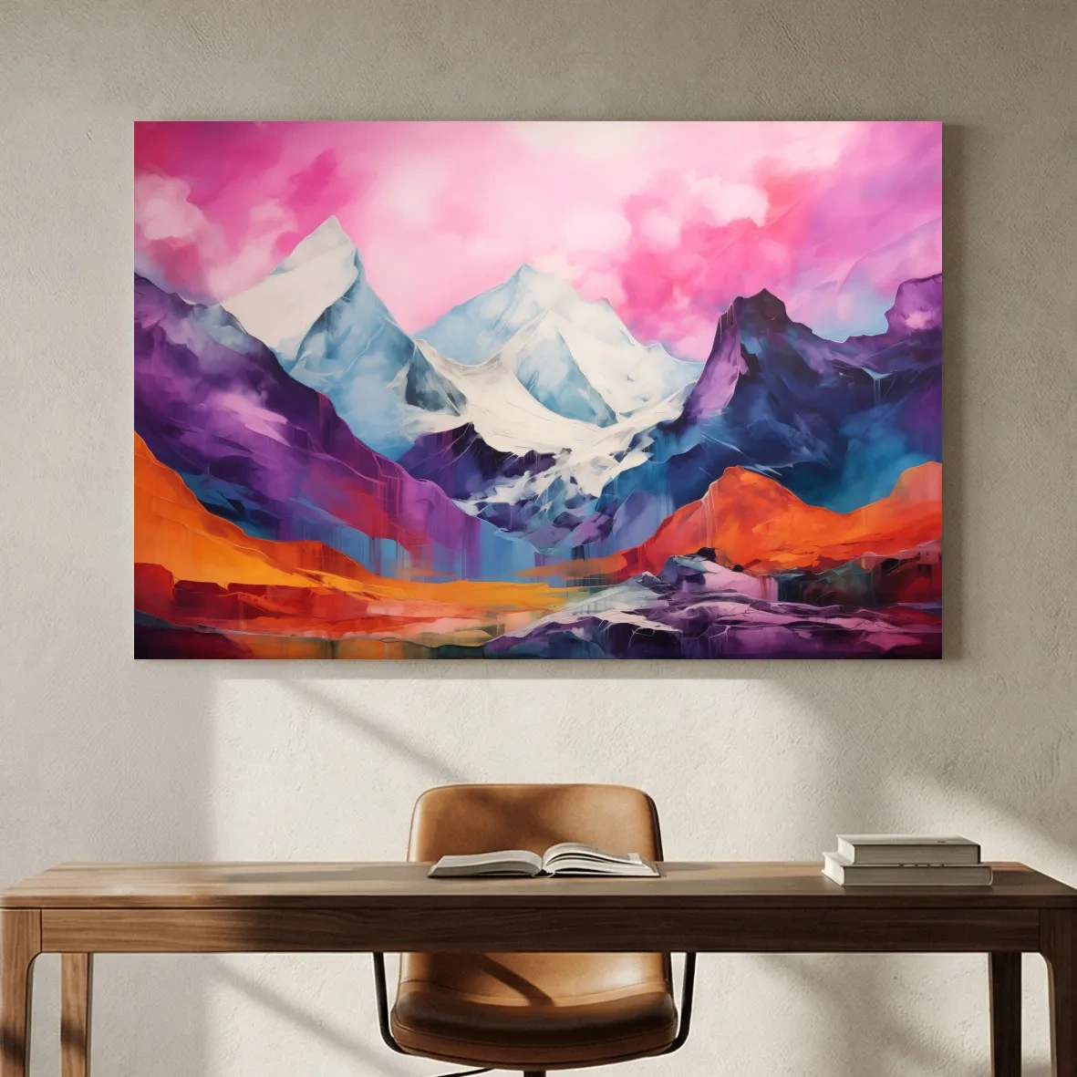 Vibrant Abstract Alpine Mountain Landscape Painting - Colorful Contemporary Wall Art
