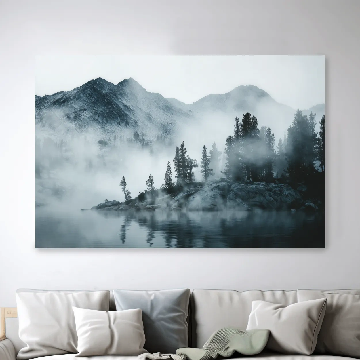 Frosty Alpine Mountain Lake Photography - Black & White Landscape Wall Art