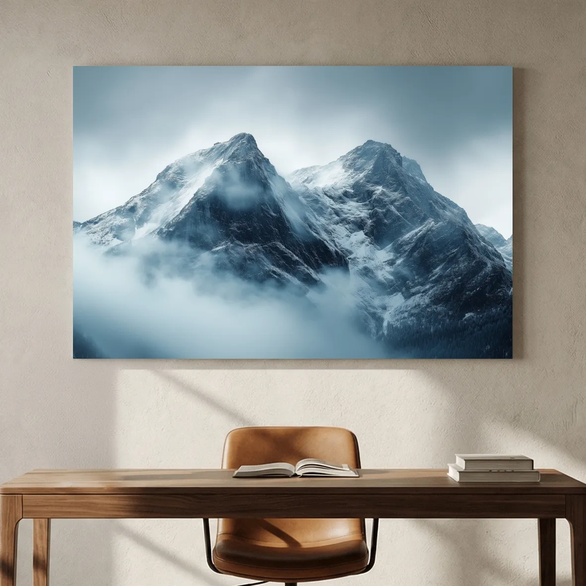 Moody Snowcapped Mountain Peaks - Atmospheric Alpine Photographic Wall Art