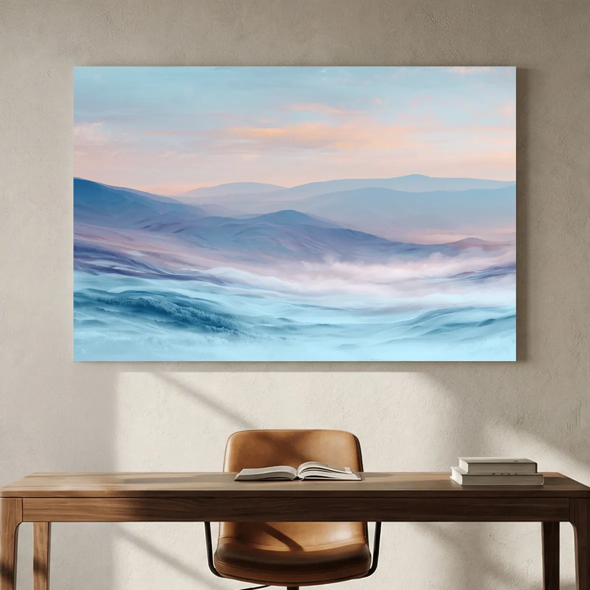 Ethereal Pastel Misty Mountain Landscape - Serene Abstract Forest Wall Art