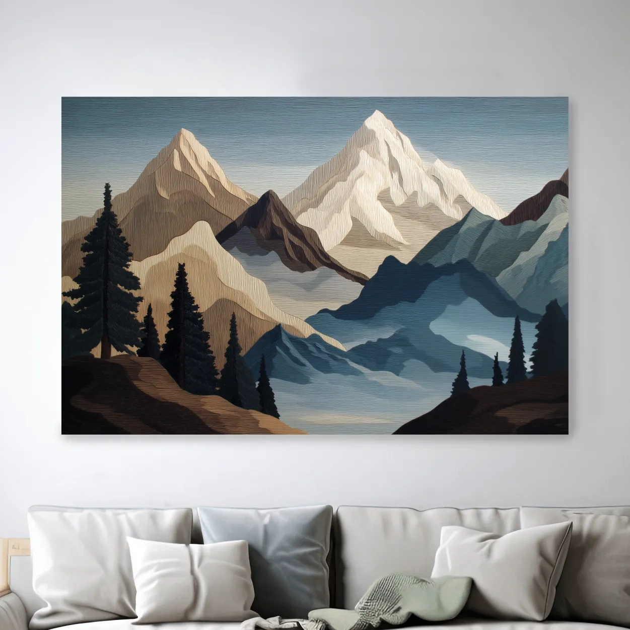 Textured Layered Alpine Mountain Peaks - Scenic Forest Wall Art