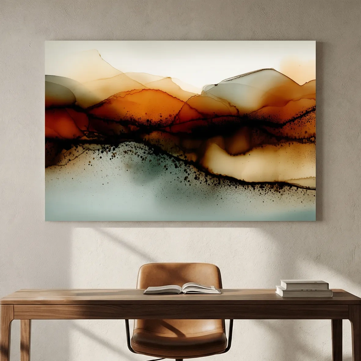 Moody Abstract Sepia Mountain Layers - Modern Alcohol Ink Landscape Wall Art