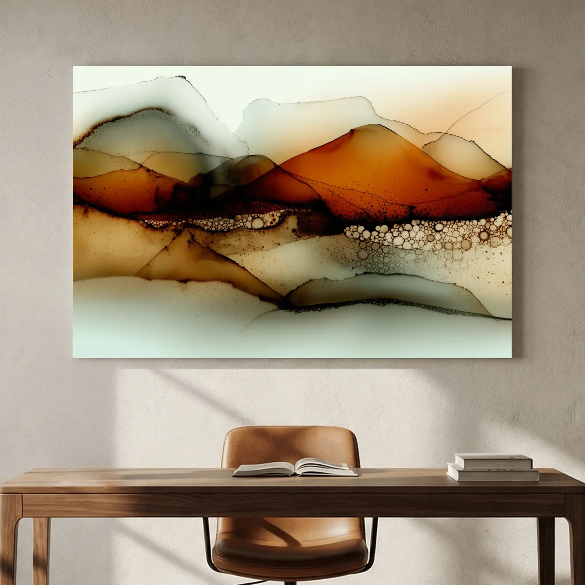 Amber Alcohol Ink Mountains - Abstract Landscape Wall Art