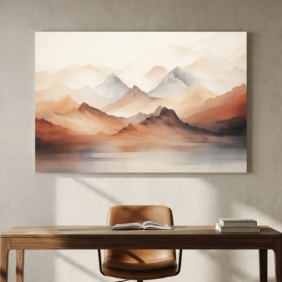 Pastel Mountain Range Watercolor - Warm Neutral Landscape Wall Art