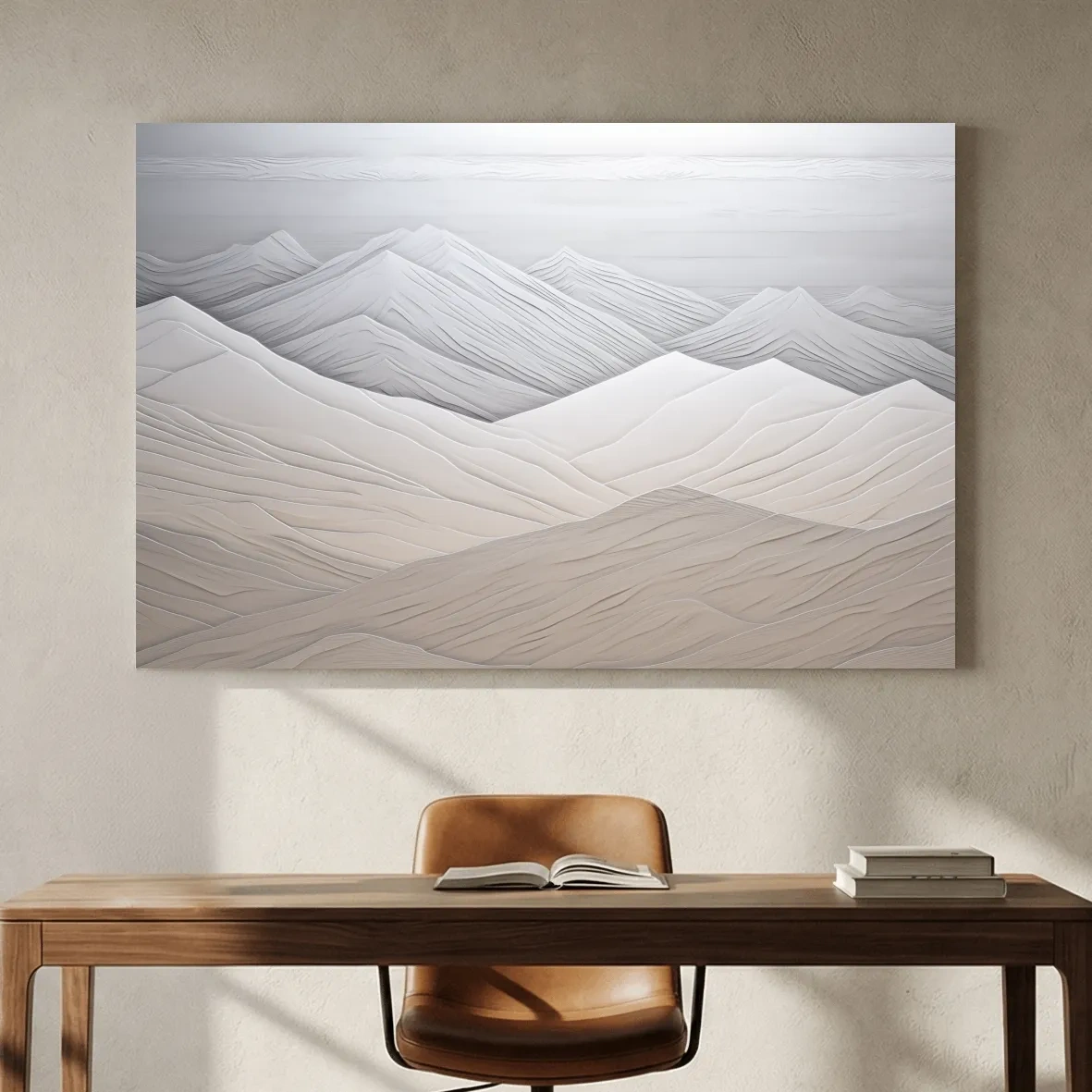 Minimalist Layered Mountain Relief Landscape - Monochrome Wall Art