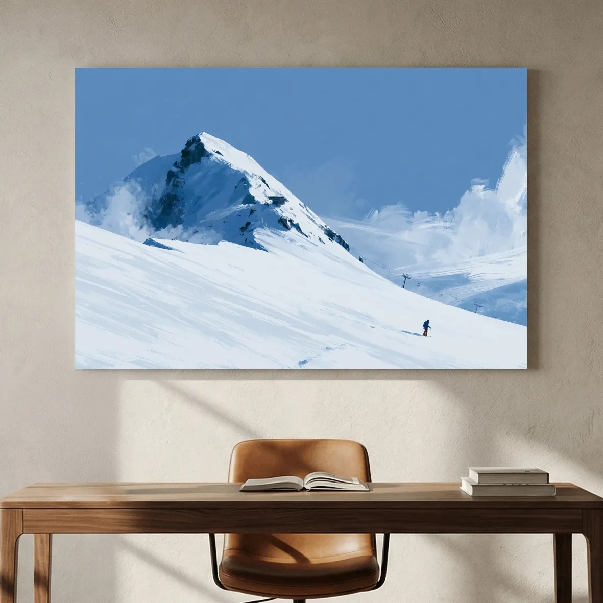Minimalist Backcountry Skier Painting - Alpine Winter Landscape Wall Art