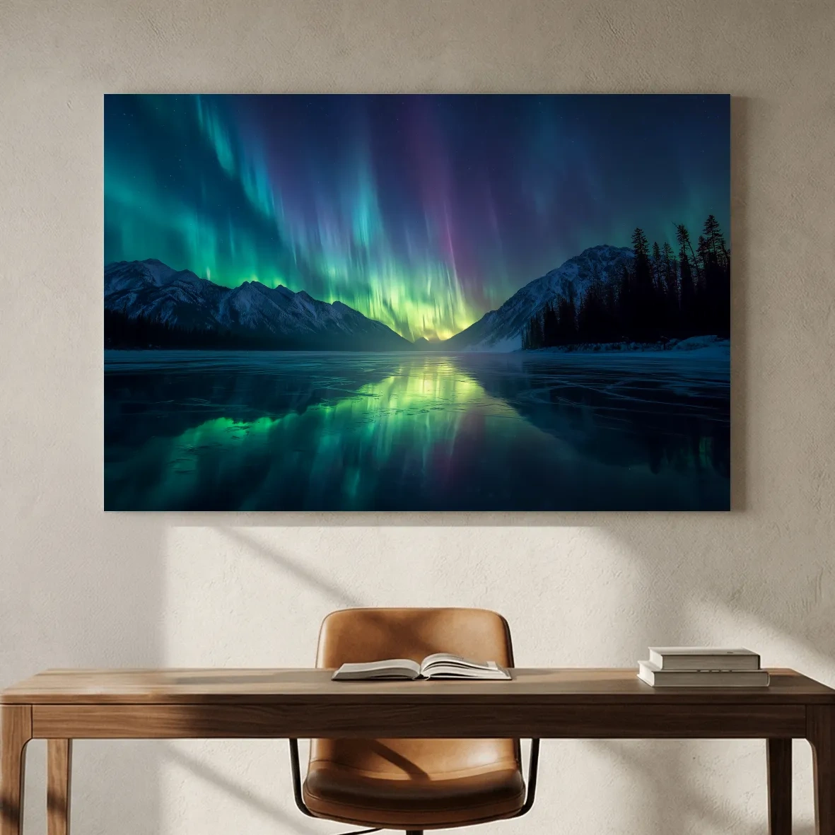 Vibrant Northern Lights Over Icy Mountain Lake - Aurora Borealis Wall Art