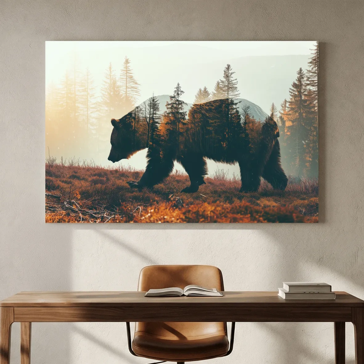 Double Exposure Grizzly Bear Forest - Misty Mountain Wildlife Photographic Artwork