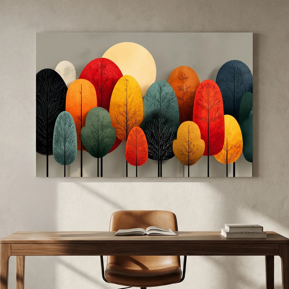 Mid-Century Abstract Autumn Forest Trees - Modern Scandinavian Landscape Artwork