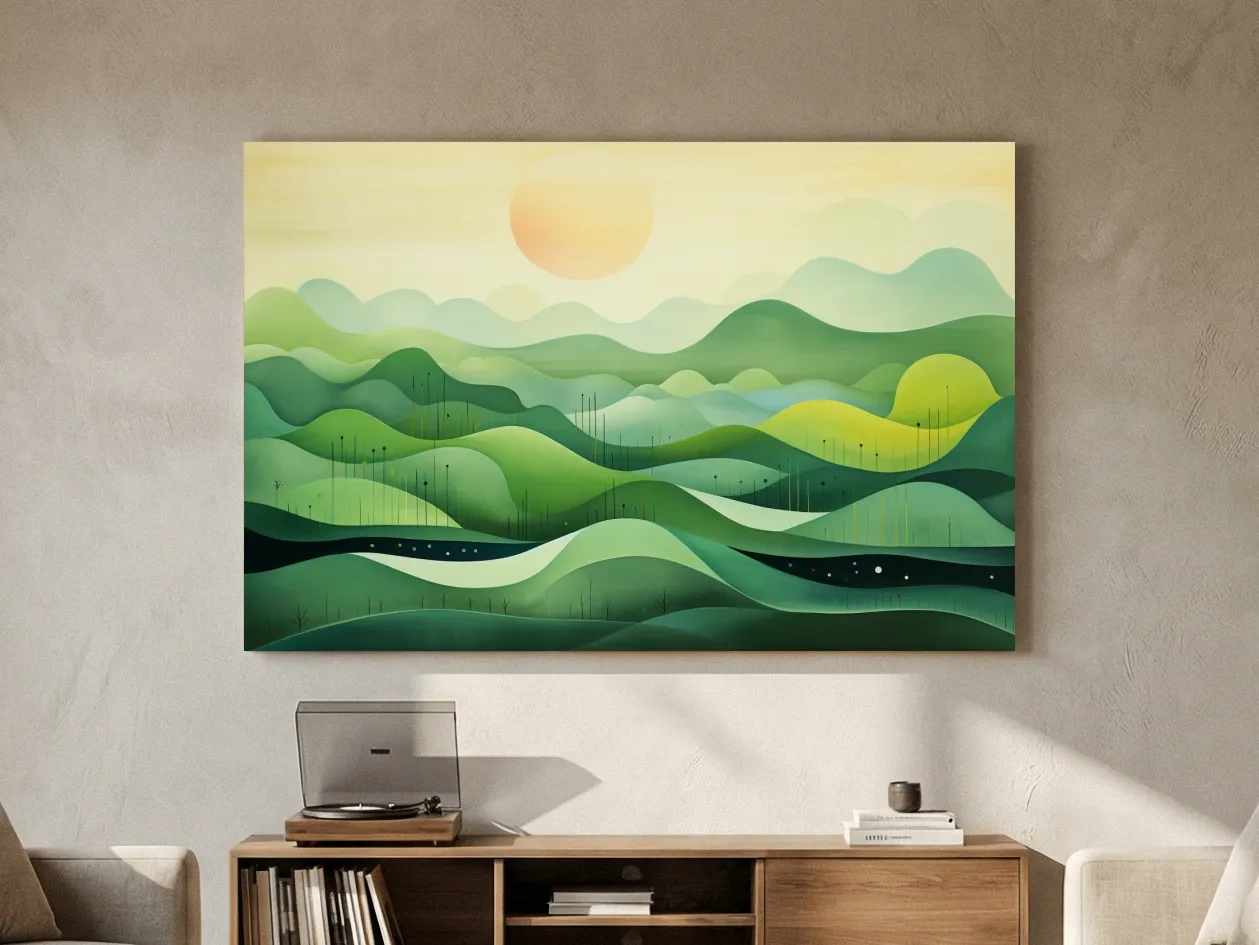 Minimalist Layered Green Rolling Hills - Serene Abstract Landscape Wall Art