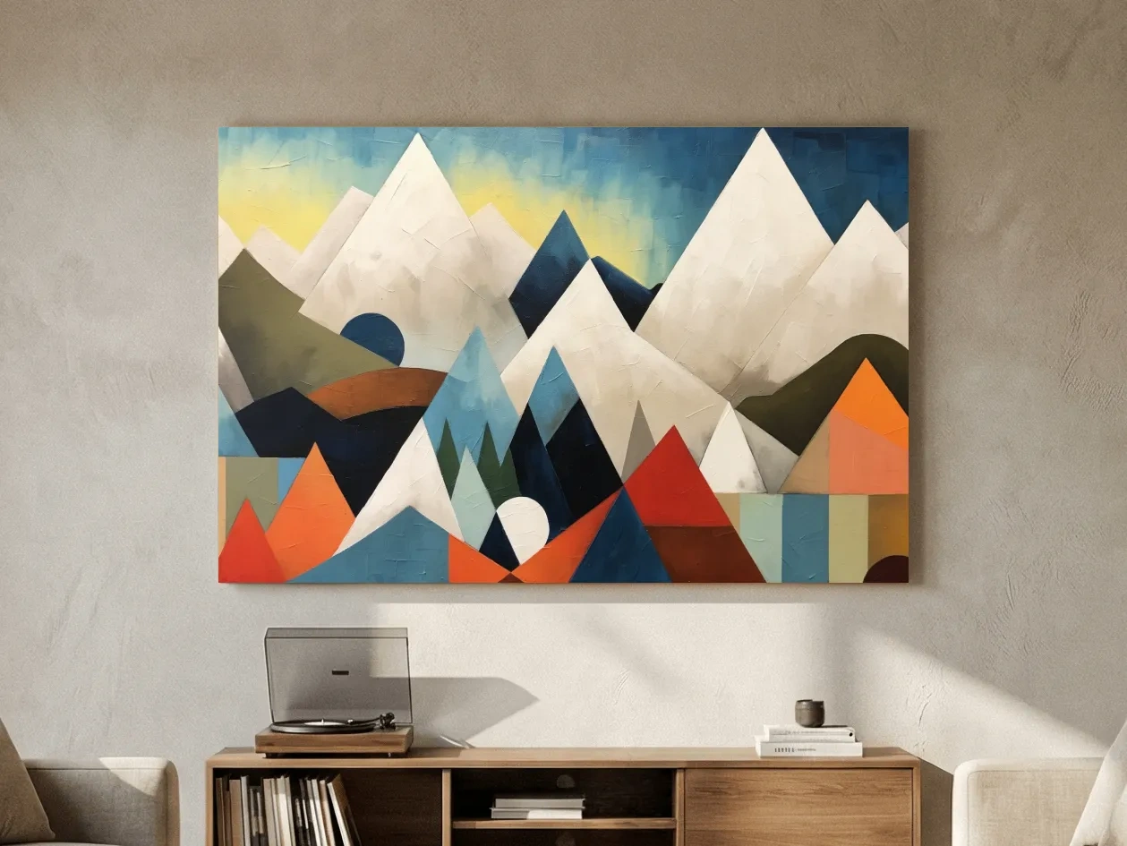 Abstract Suprematism Mountain Peaks Painting - Colorful Modern Wall Art