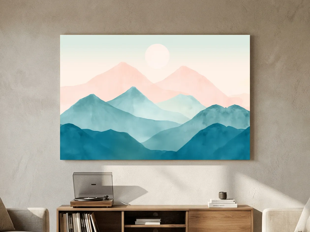 Minimalist Pastel Watercolor Mountains - Serene Abstract Landscape Wall Art