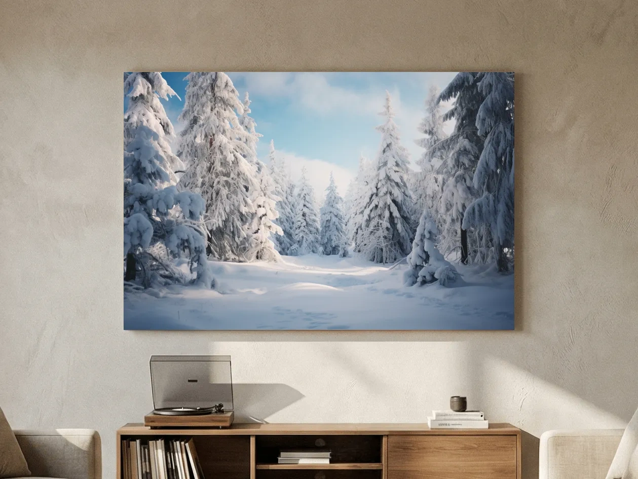 Serene Snowy Pine Forest Photography - Winter Wonderland Nature Wall Art