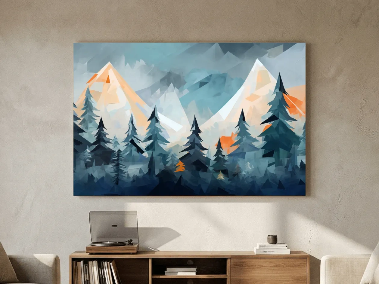 Geometric Alpine Peaks And Pine Forest - Abstract Mountain Landscape Wall Art